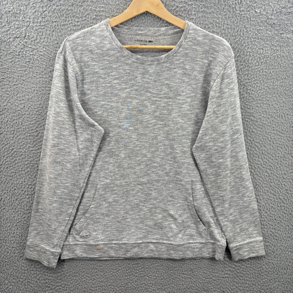 Lacoste Sleep Shirt Mens M Heather Gray Knit Long Sleeve Sleepwear Crewneck Croc